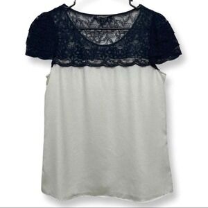 Express Black Lace Top White‎ Sleeveless Blouse Size Small